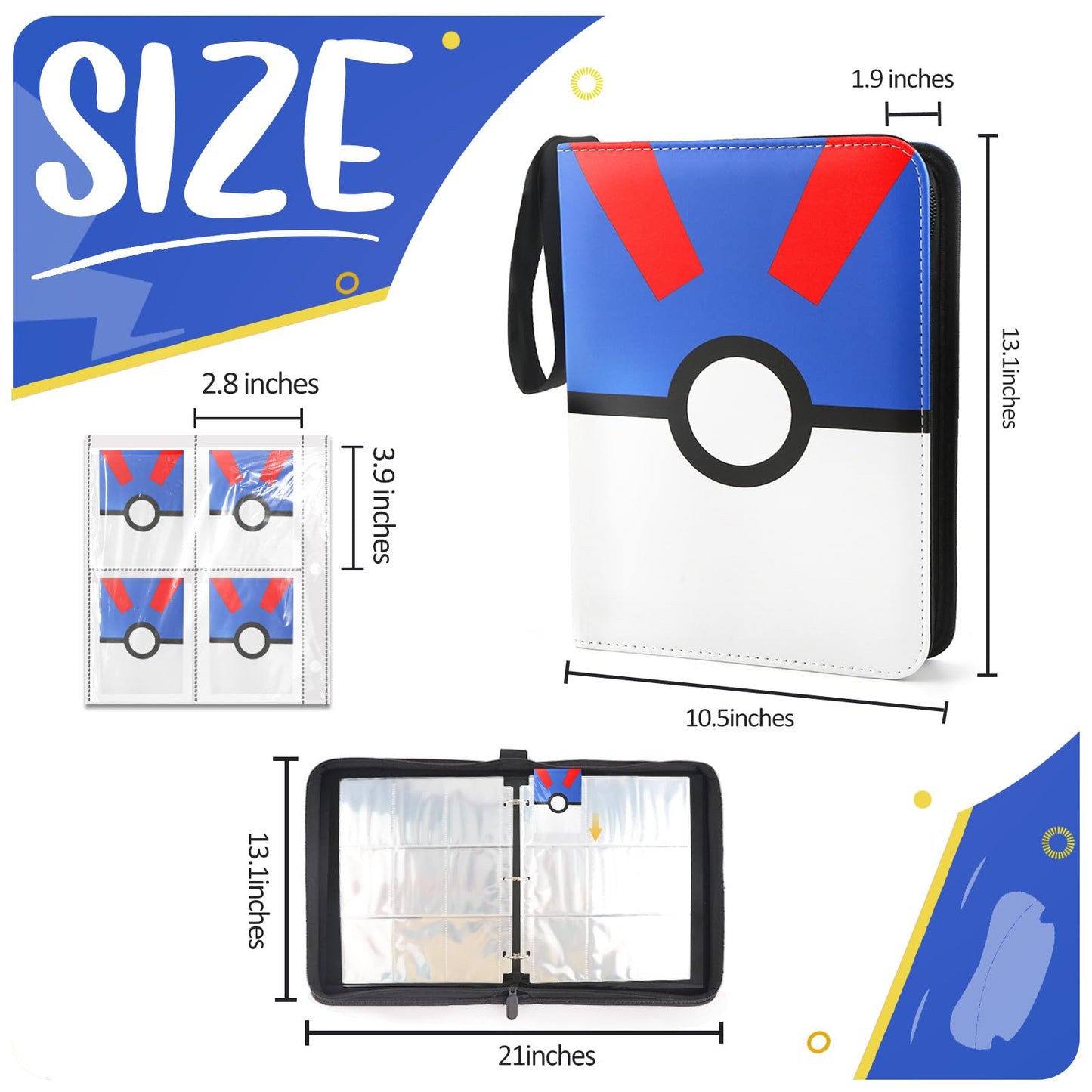 EASYFUN 900-Pocket Card Binder with Removable 50 Sleeves — Portable Zippered Album for Trading Cards (Blue)