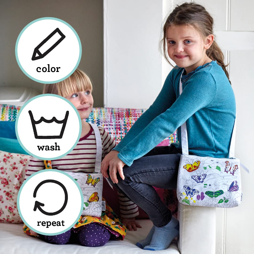 eatsleepdoodle DIY Coloring Butterfly Crossbody Bag for Kids – Washable Markers Included