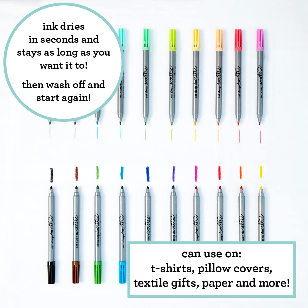Eatsleepdoodle Artist Set of 20 Wash-Out Markers – Double-Ended, Storage Box