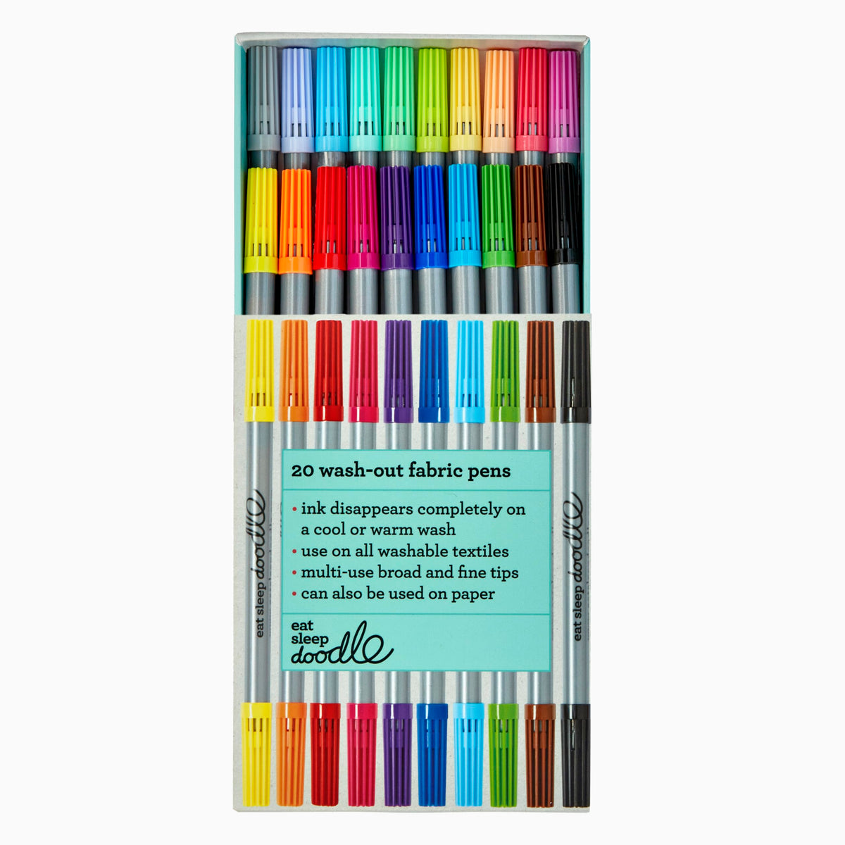 Eatsleepdoodle Artist Set of 20 Wash-Out Markers – Double-Ended, Storage Box