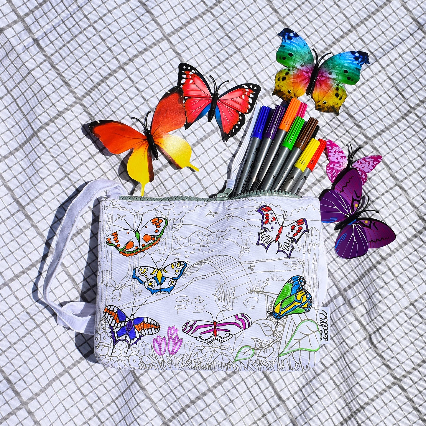 eatsleepdoodle DIY Coloring Butterfly Crossbody Bag for Kids – Washable Markers Included