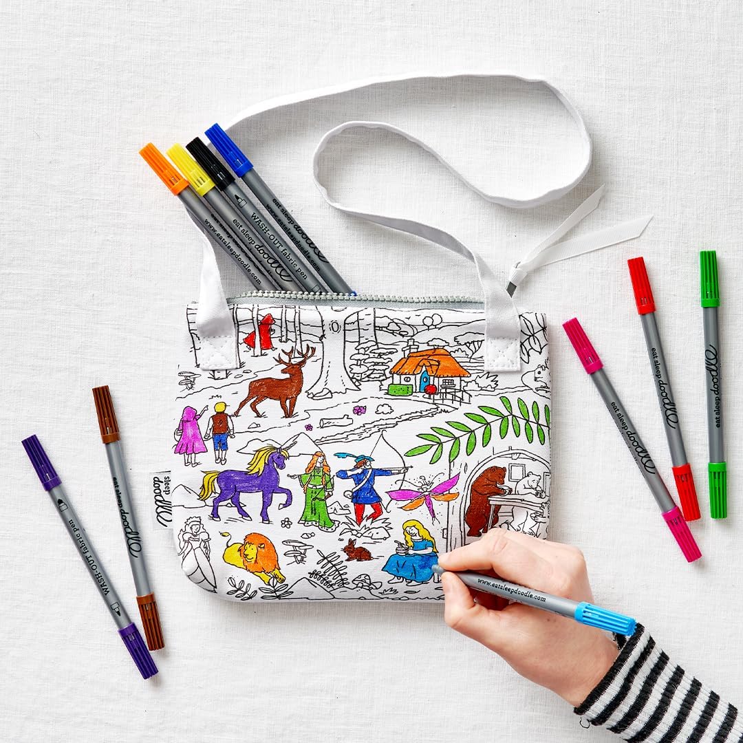 eatsleepdoodle DIY Coloring Crossbody Bag for Kids – Washable Markers & Reusable Wearable Art