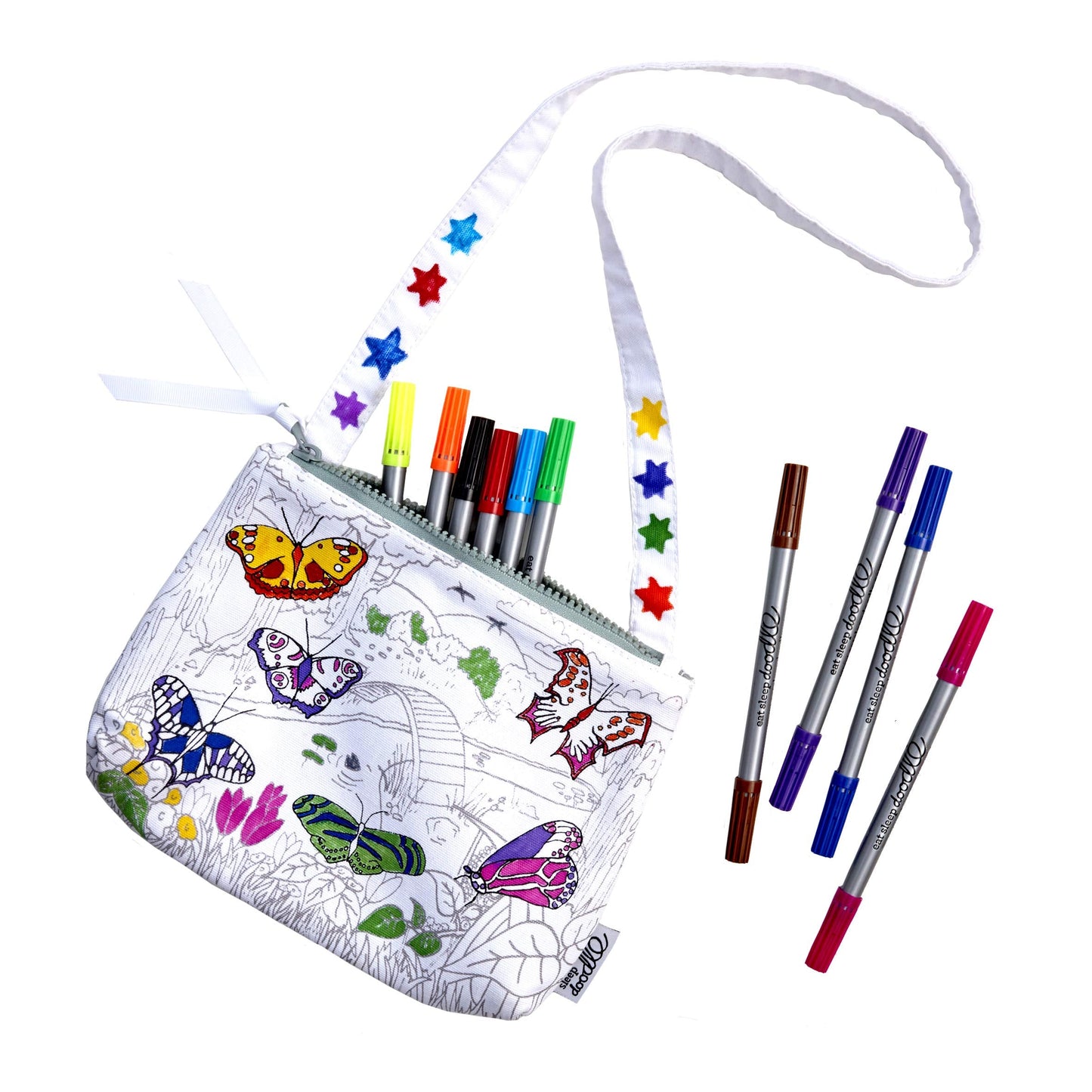 eatsleepdoodle DIY Coloring Butterfly Crossbody Bag for Kids – Washable Markers Included