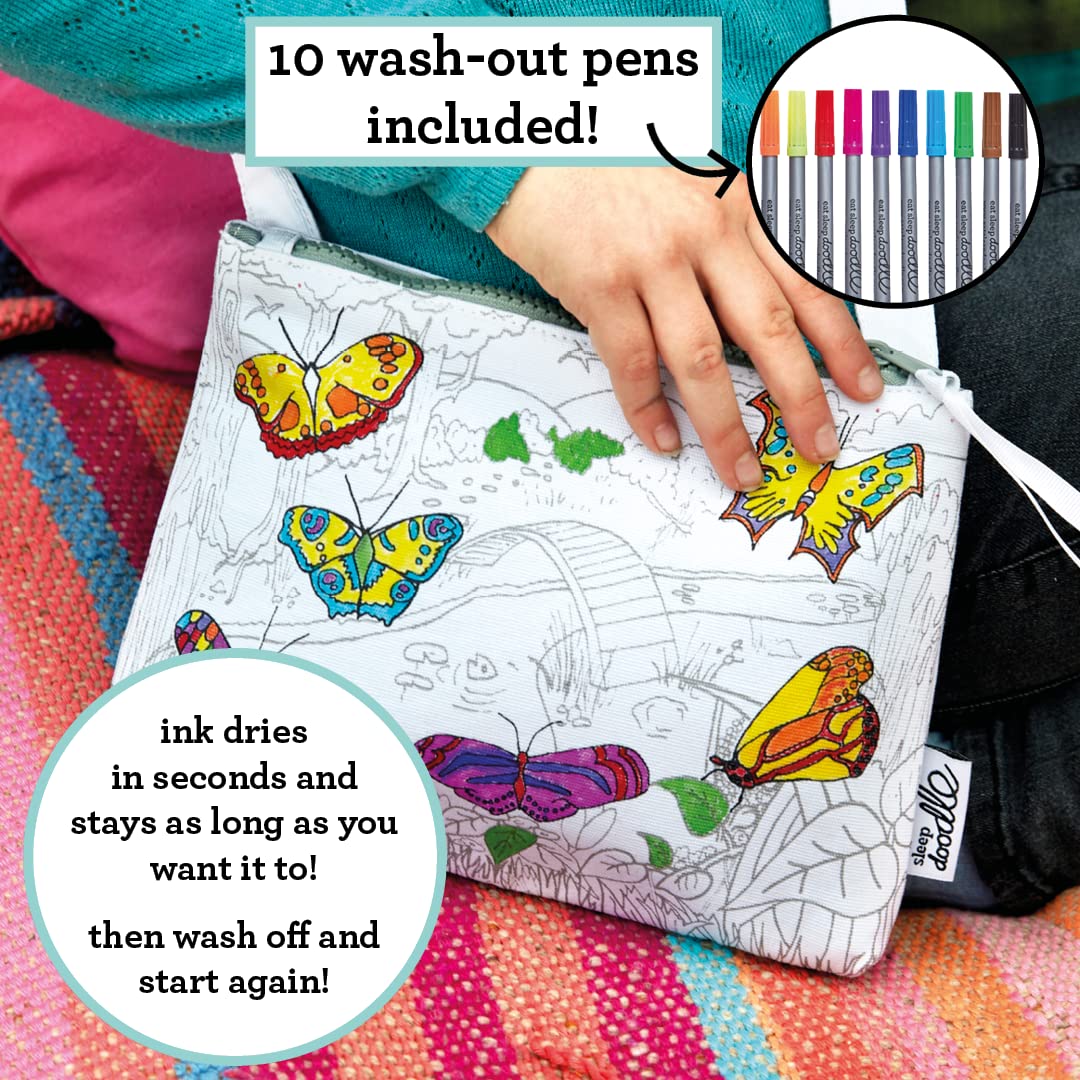eatsleepdoodle DIY Coloring Butterfly Crossbody Bag for Kids – Washable Markers Included