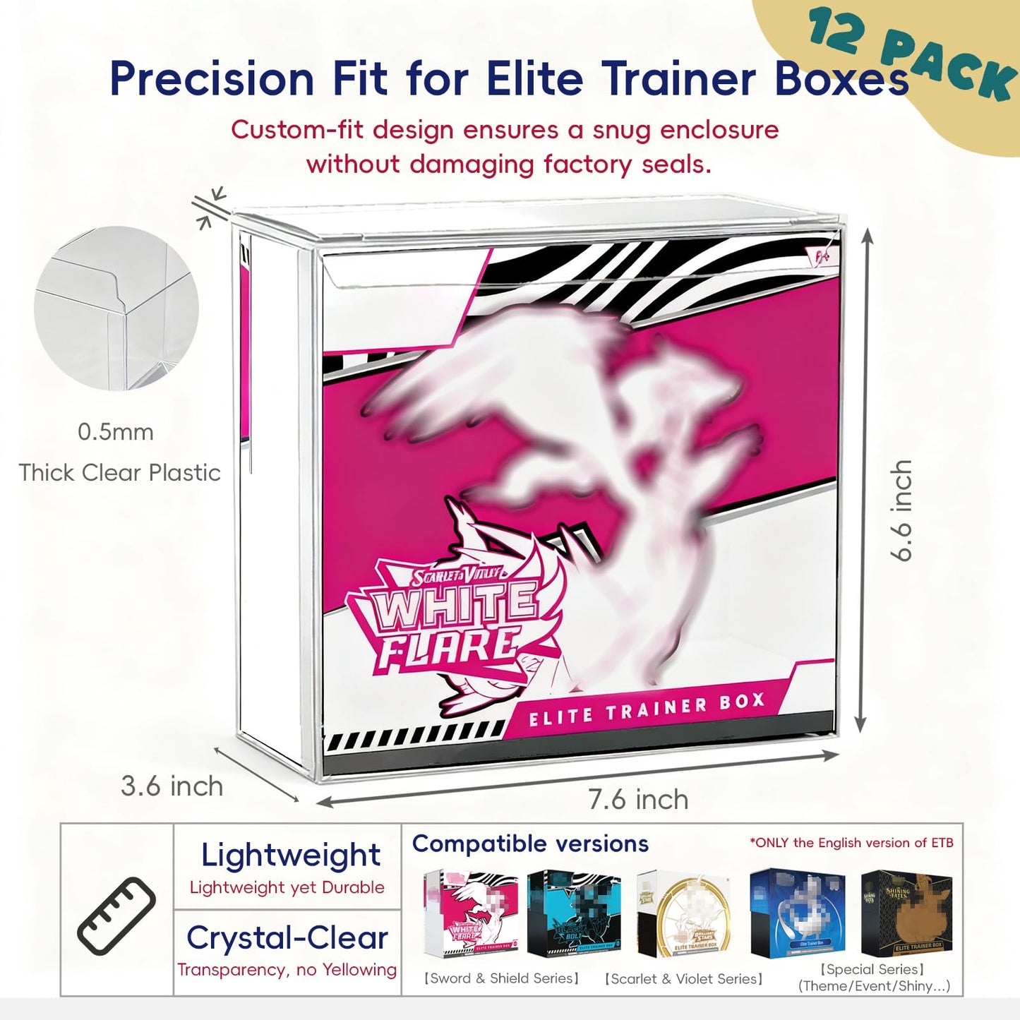 EAVAN PKMN ETB Protector Case – 12 Pack, 0.5mm Clear Elite Trainer Box Protector