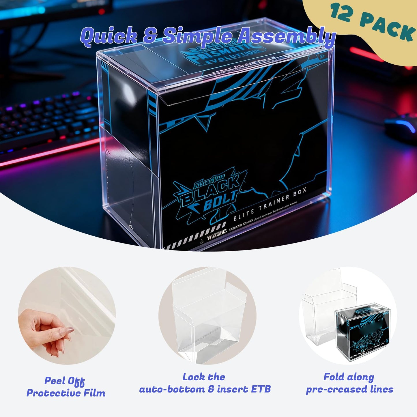 EAVAN PKMN ETB Protector Case – 12 Pack, 0.5mm Clear Elite Trainer Box Protector