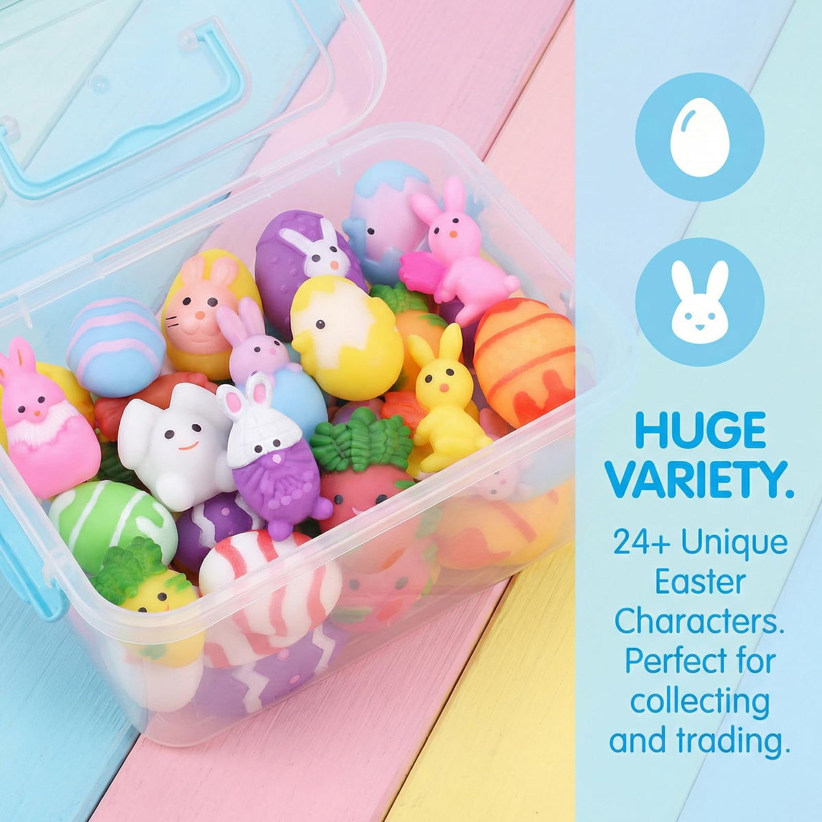 Eavotoy 24 PCS Easter Mochi Squishy Toys – Colorful Easter Kids Toys, Party Favors & Basket Stuffers
