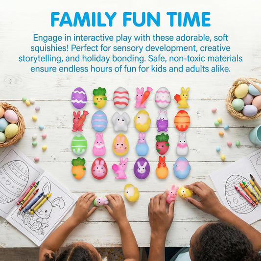 Eavotoy 24 PCS Easter Mochi Squishy Toys – Colorful Easter Kids Toys, Party Favors & Basket Stuffers