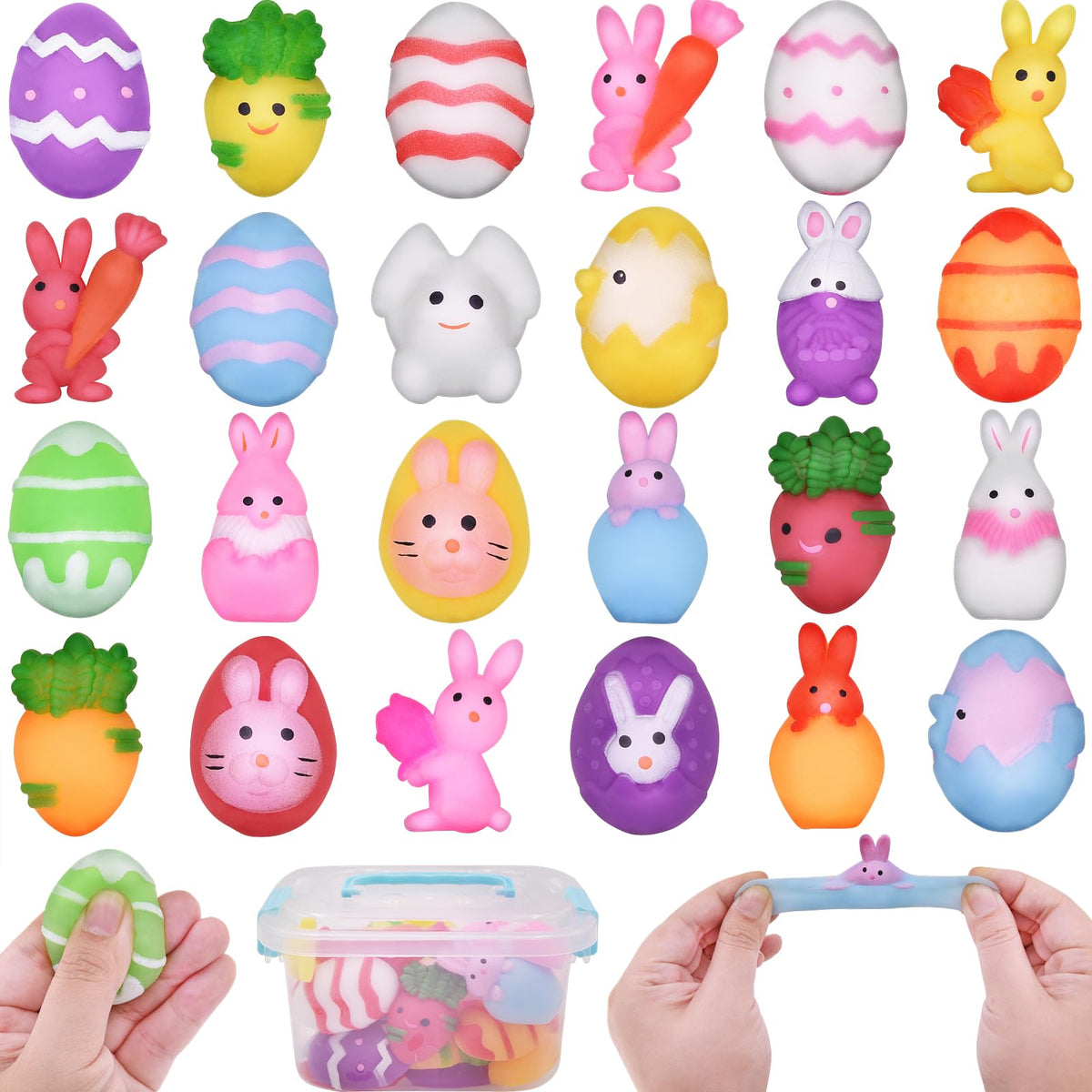 Eavotoy 24 PCS Easter Mochi Squishy Toys – Colorful Easter Kids Toys, Party Favors & Basket Stuffers