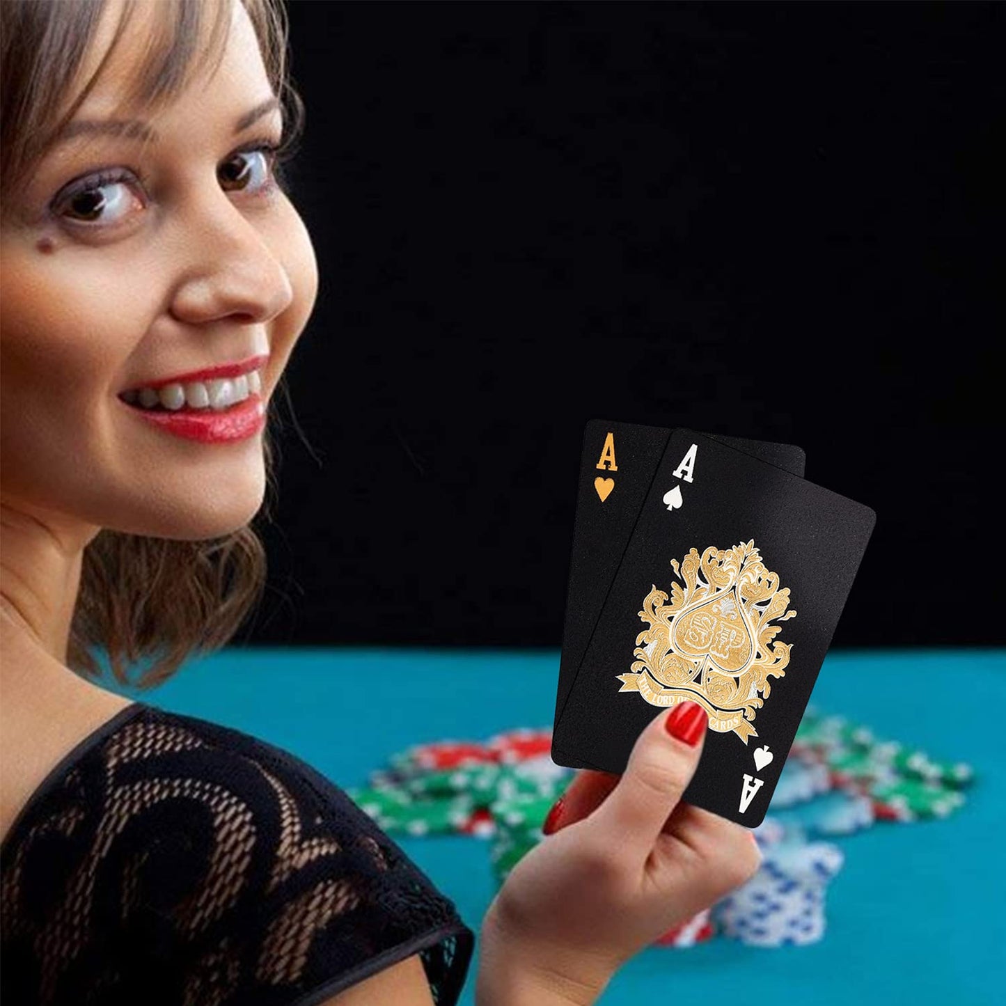 EAY Diamond Waterproof Black Playing Cards – 52+2 PVC Poker Deck
