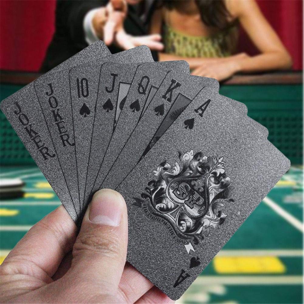 EAY Black PVC Playing Cards – 52+2 Deck, Waterproof & Durable