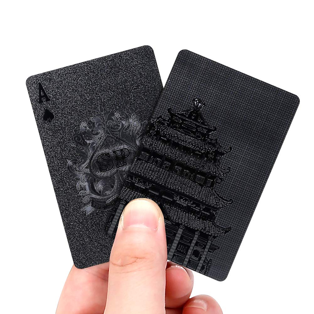 EAY Black PVC Playing Cards – 52+2 Deck, Waterproof & Durable