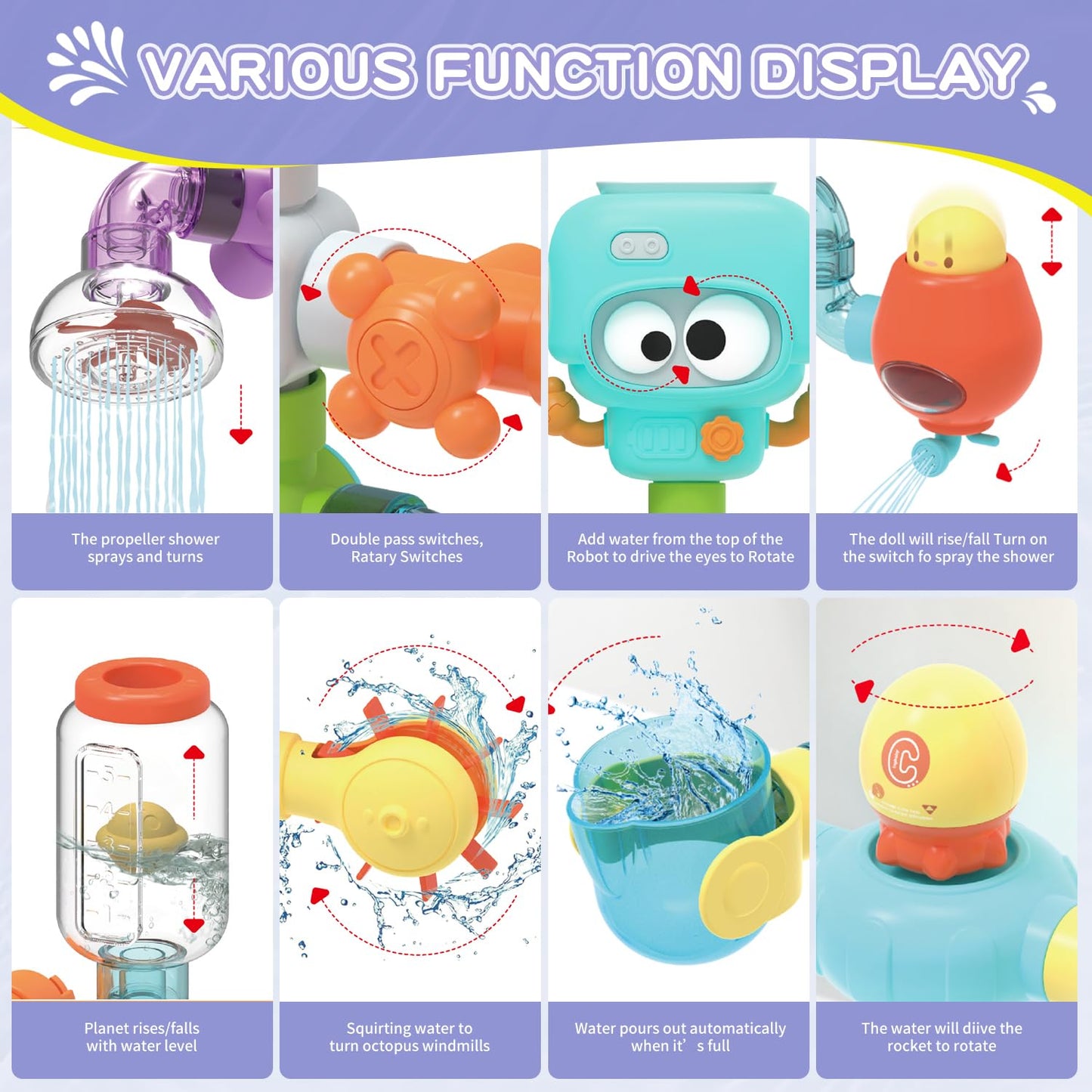 EazierWizter STEM Building Bath Toys for Kids 3-8 | DIY Water Pipe Assembly Kit with Suction Cups