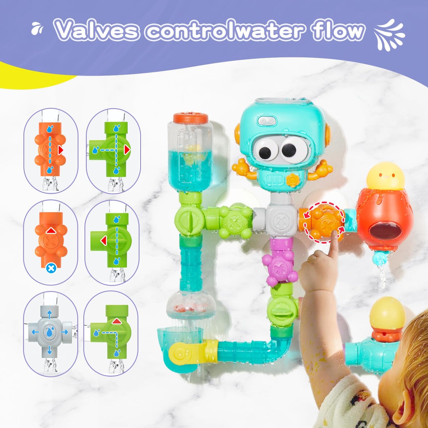 EazierWizter STEM Building Bath Toys for Kids 3-8 | DIY Water Pipe Assembly Kit with Suction Cups