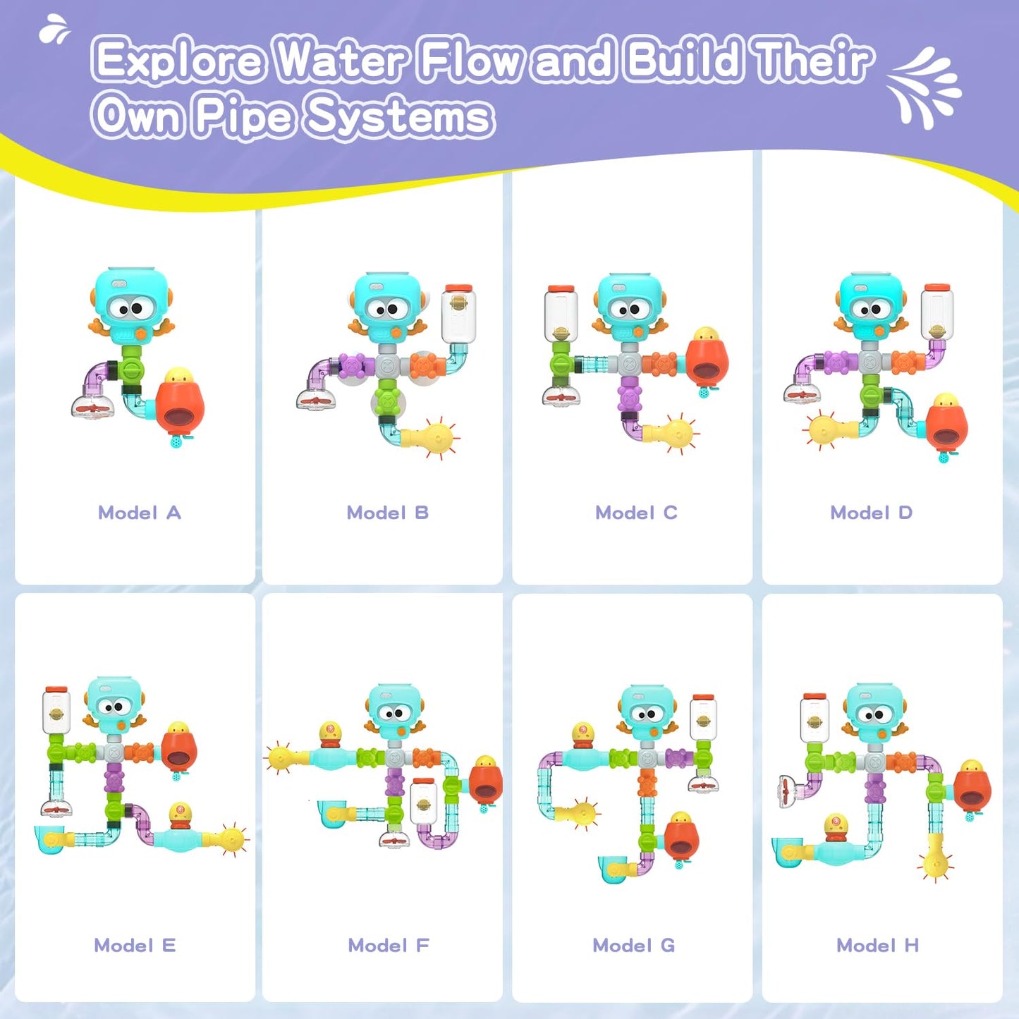 EazierWizter STEM Building Bath Toys for Kids 3-8 | DIY Water Pipe Assembly Kit with Suction Cups