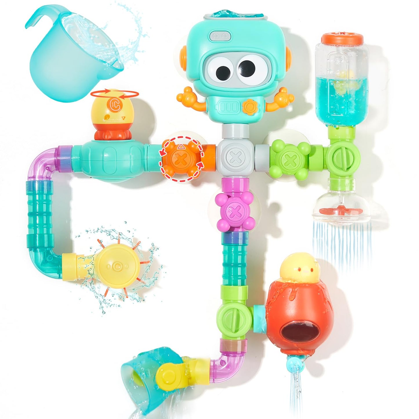 EazierWizter STEM Building Bath Toys for Kids 3-8 | DIY Water Pipe Assembly Kit with Suction Cups