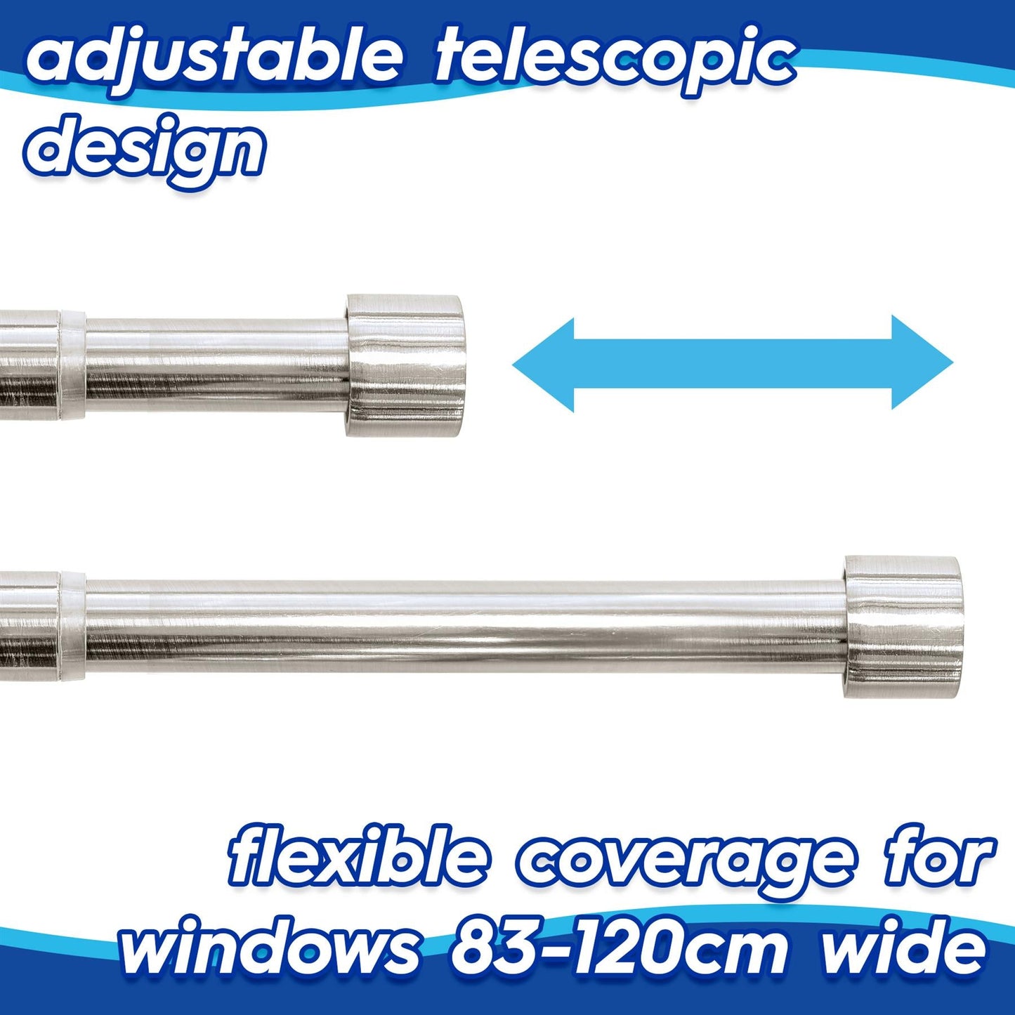 Extendable Metal Curtain Pole Kit - 83 to 120cm