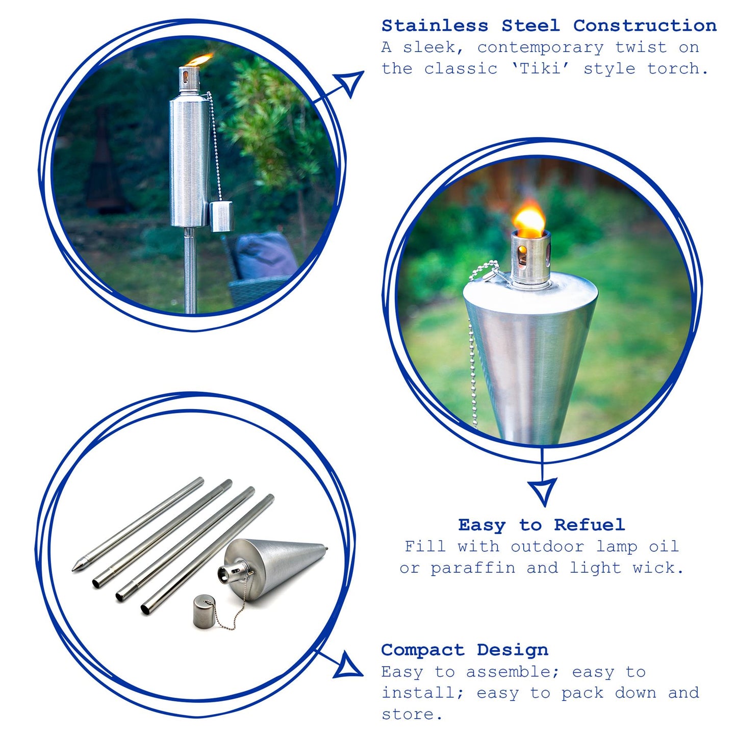 1.46m Metal Cone Garden Fire Torches - Pack of 2