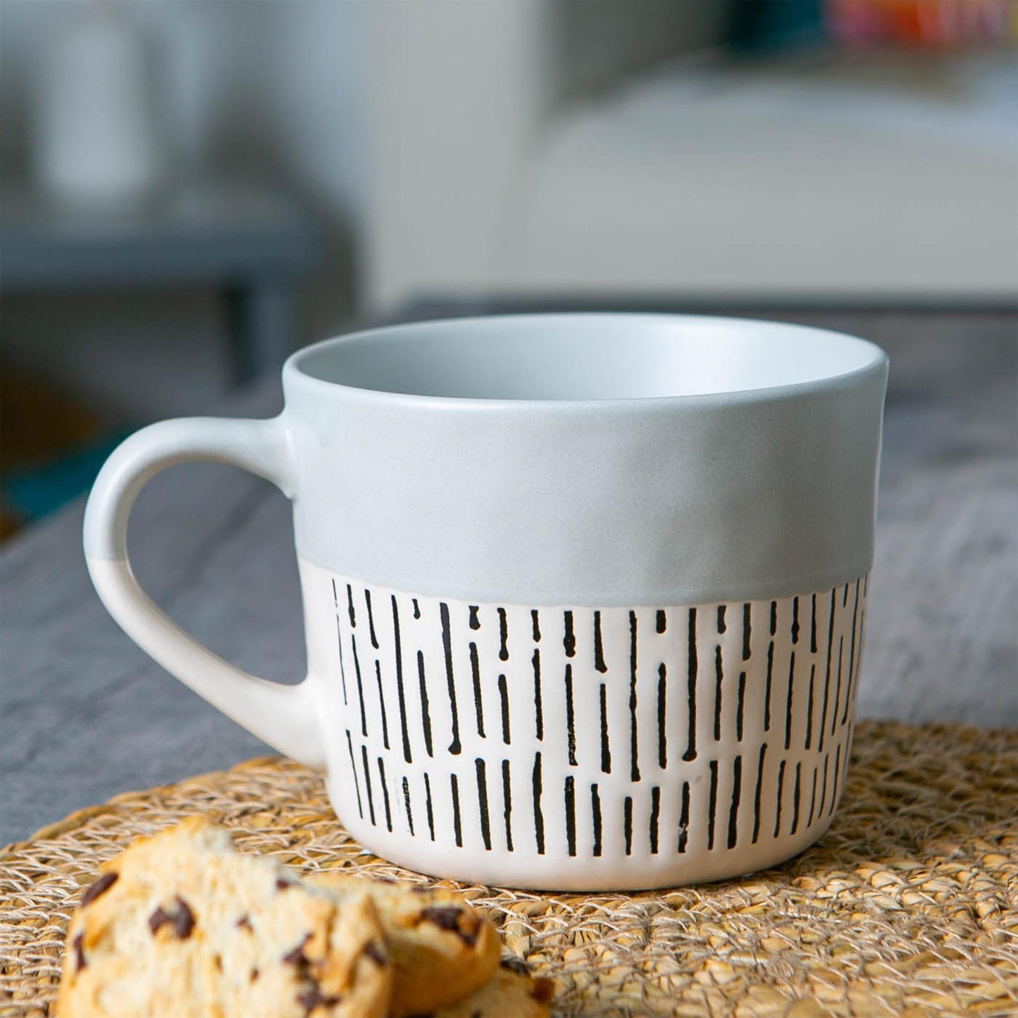 450ml Grey Colour Block Dash Stoneware Coffee Mugs - Pack of Six