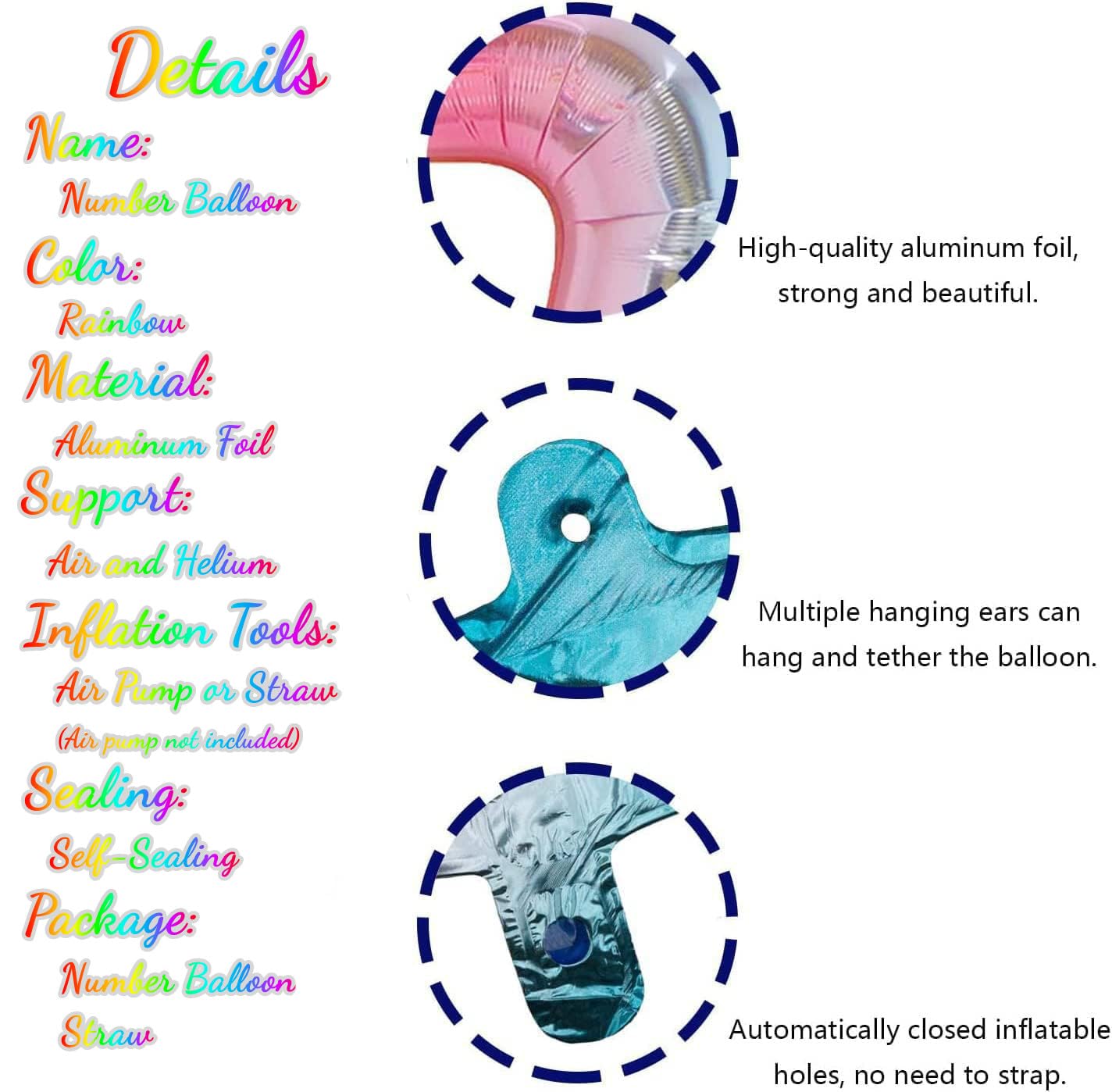 EBAIJQUO Rainbow9 40-Inch Balloon - Self-Sealing Foil Number 9 for Birthday, Anniversary & Party Decor