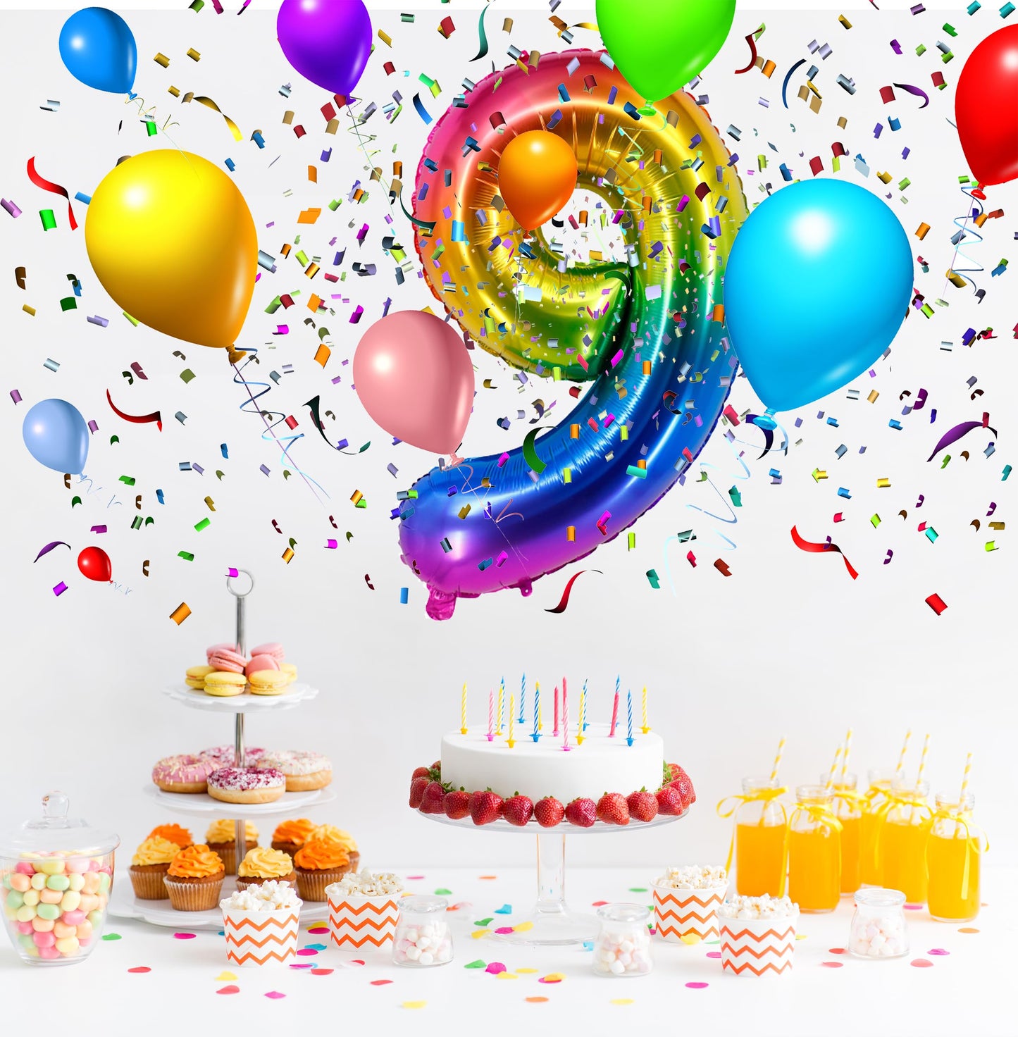 EBAIJQUO Rainbow9 40-Inch Balloon - Self-Sealing Foil Number 9 for Birthday, Anniversary & Party Decor