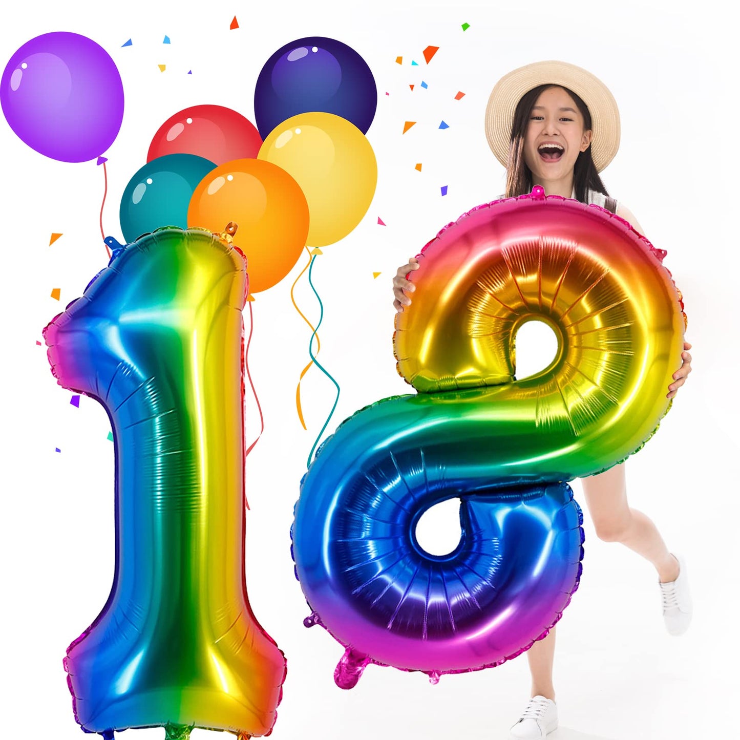 EBAIJQUO Rainbow9 40-Inch Balloon - Self-Sealing Foil Number 9 for Birthday, Anniversary & Party Decor