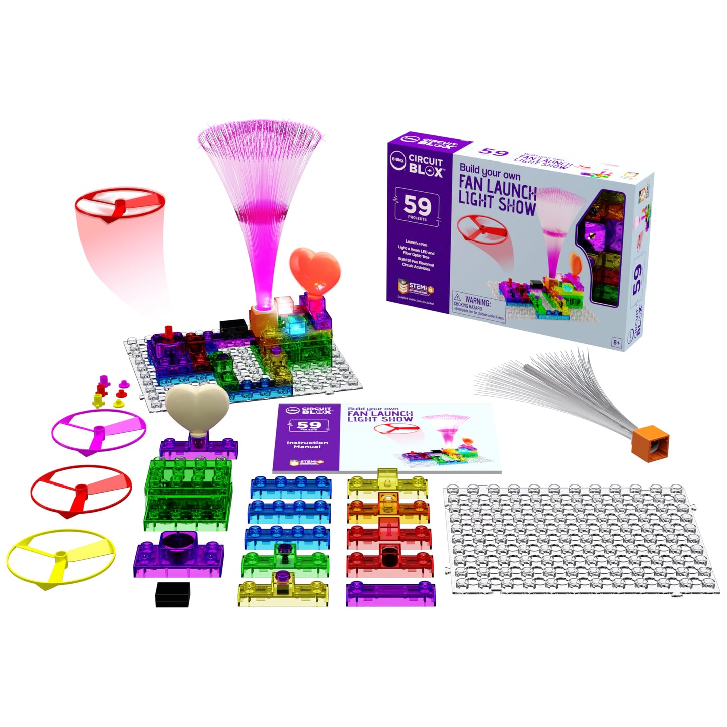 E-Blox Building Blocks STEM Circuit Kit – 59 Projects, Fan Launch Light Show (Ages 8+)