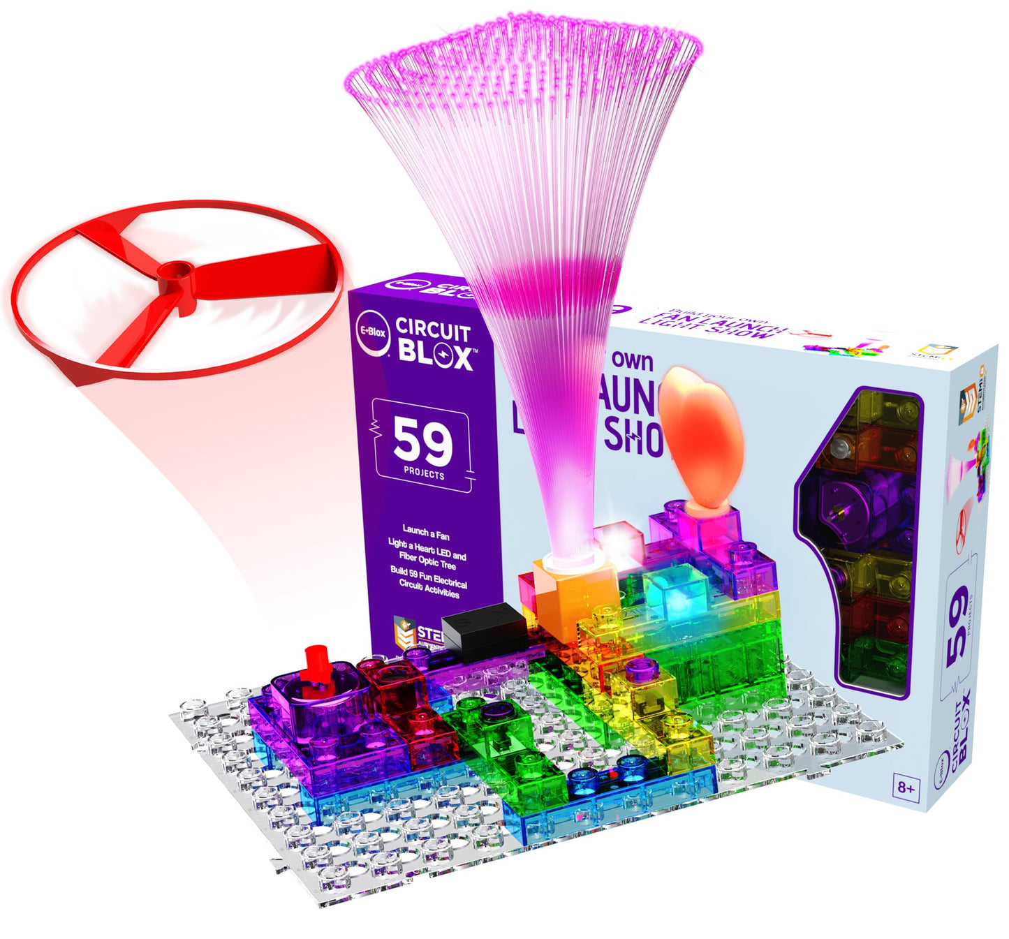 E-Blox Building Blocks STEM Circuit Kit – 59 Projects, Fan Launch Light Show (Ages 8+)
