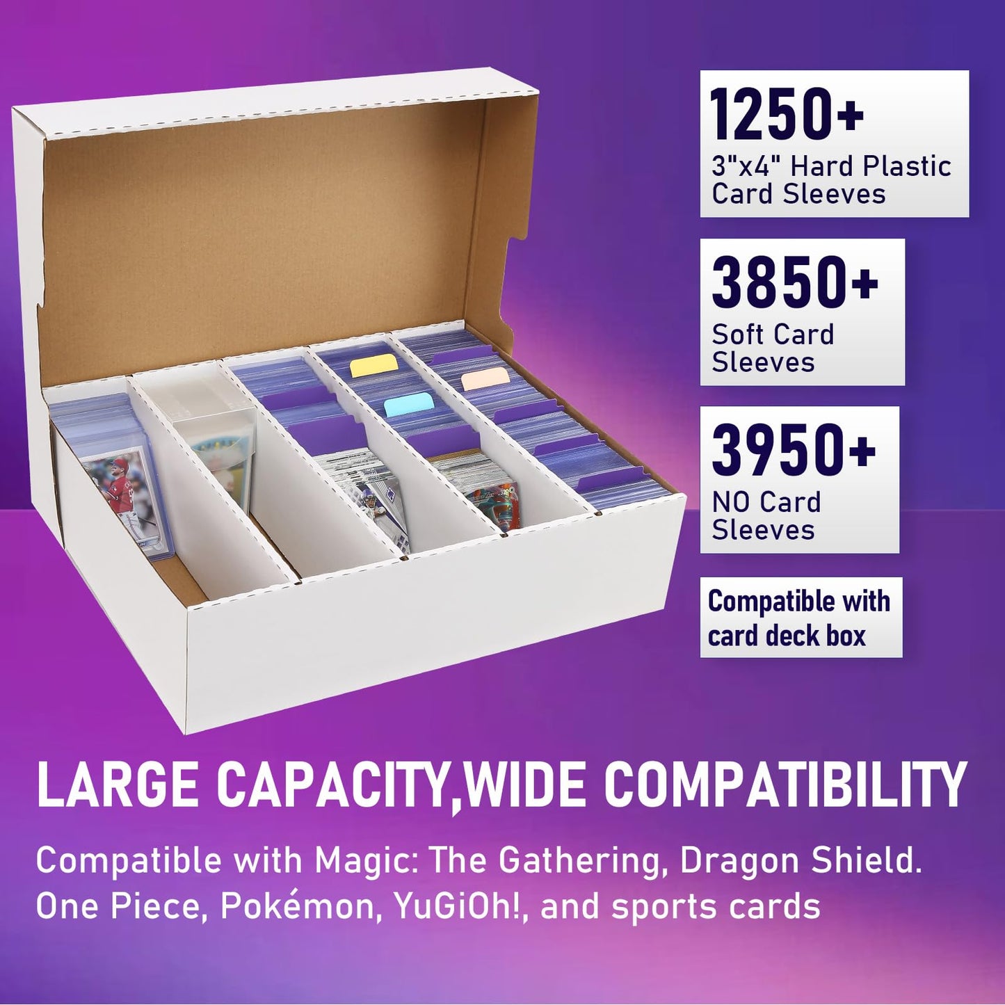 EBOAUSI 5-Row Trading Card Storage Box – 3950-Count Capacity, 32 Dividers + 48 Labels (4 Pack Large)
