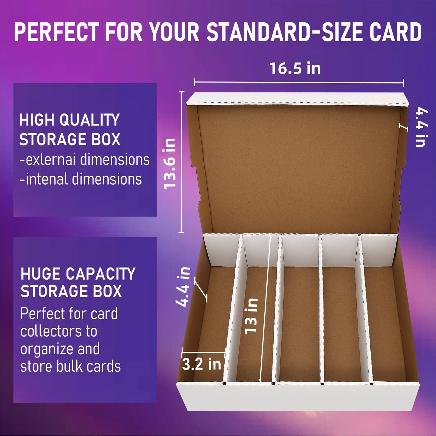 EBOAUSI 5-Row Trading Card Storage Box – 3950-Count Capacity, 32 Dividers + 48 Labels (4 Pack Large)