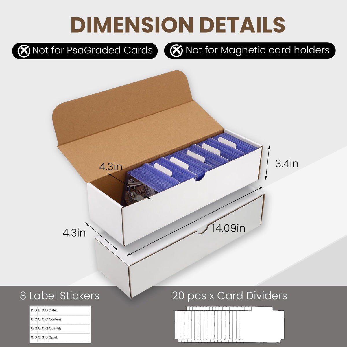 EBOAUSI Top Loader Box 4-Pack – 3200 Card Storage with 20 Dividers & Labels for Trading Cards
