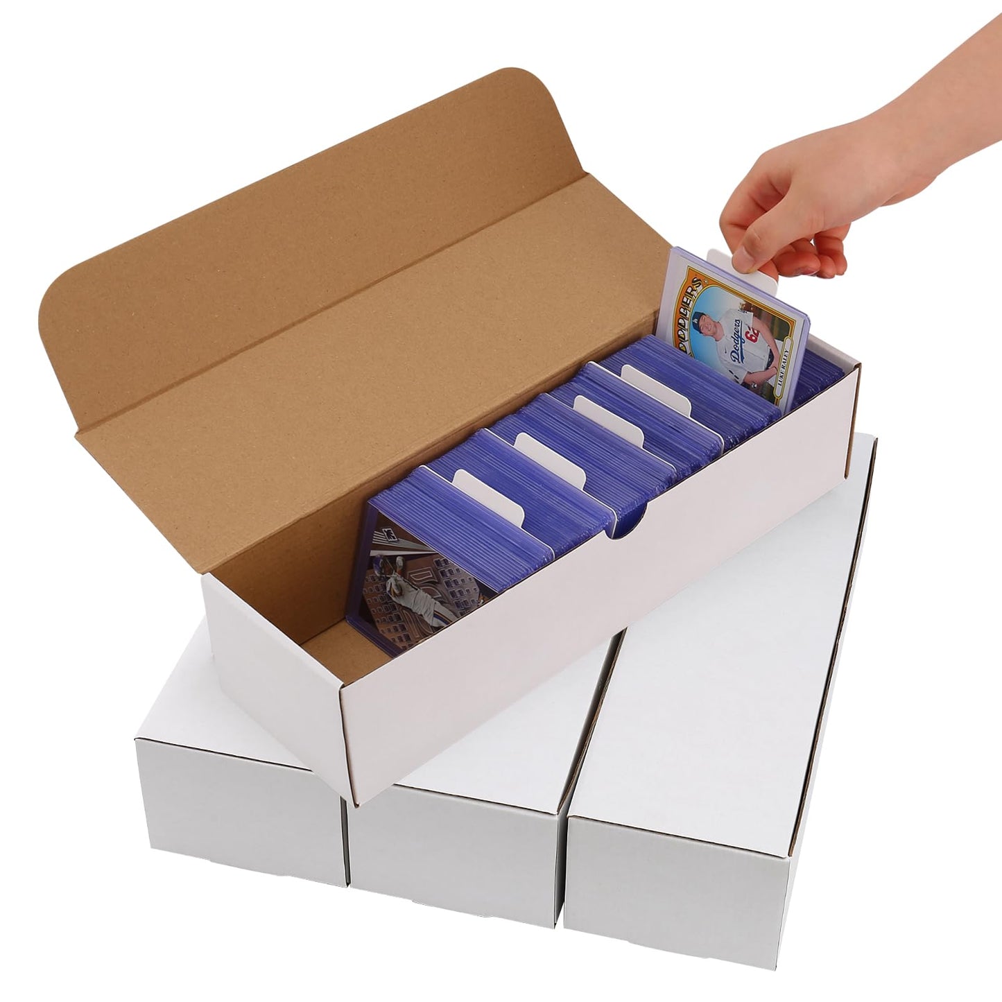 EBOAUSI Top Loader Box 4-Pack – 3200 Card Storage with 20 Dividers & Labels for Trading Cards