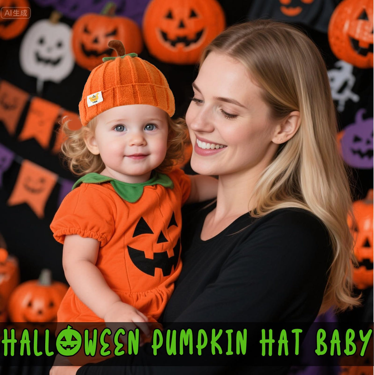 eboozone Pumpkin Hat Baby – Halloween Knit Beanie for Infants & Kids (Orange)