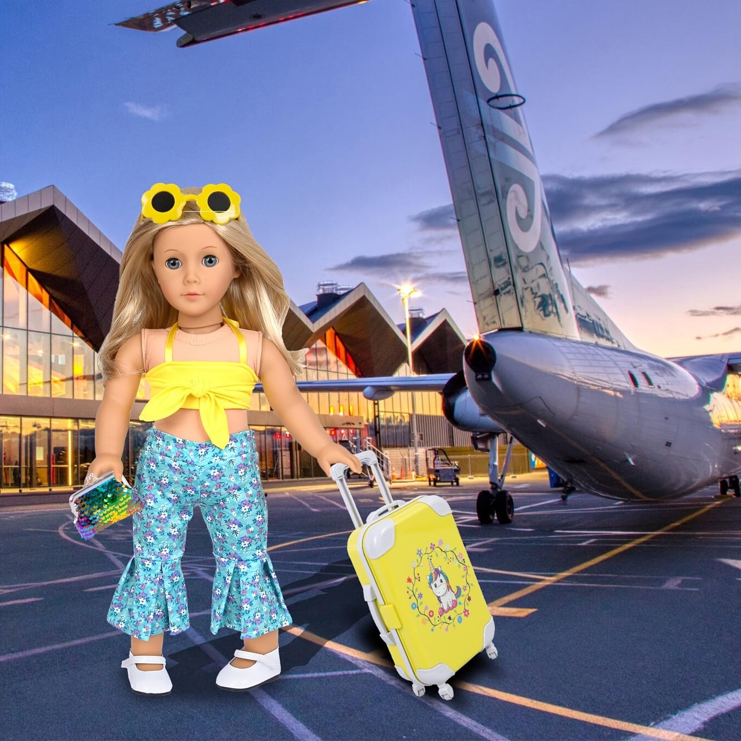ebuddy 18-inch Doll Travel Suitcase Set with Outfit & Pretend Play Accessories | Fits 18-Inch Dolls