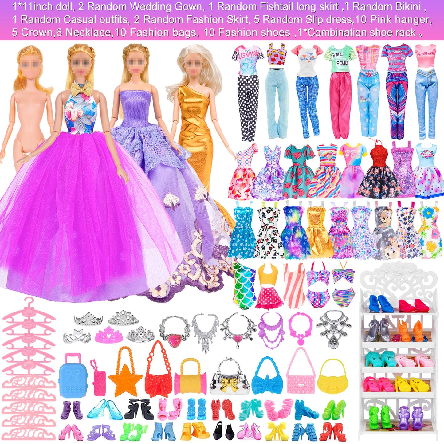 ebuddy 11.5-inch Doll Closet Playset – 101 Pcs with Wardrobe, Shoes Rack & 12 Looks