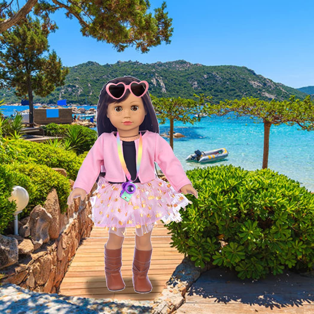 ebuddy 18-Inch Doll Clothes & Accessories — 8 Sets with Shoes, Backpack, Glasses, Camera & Pad