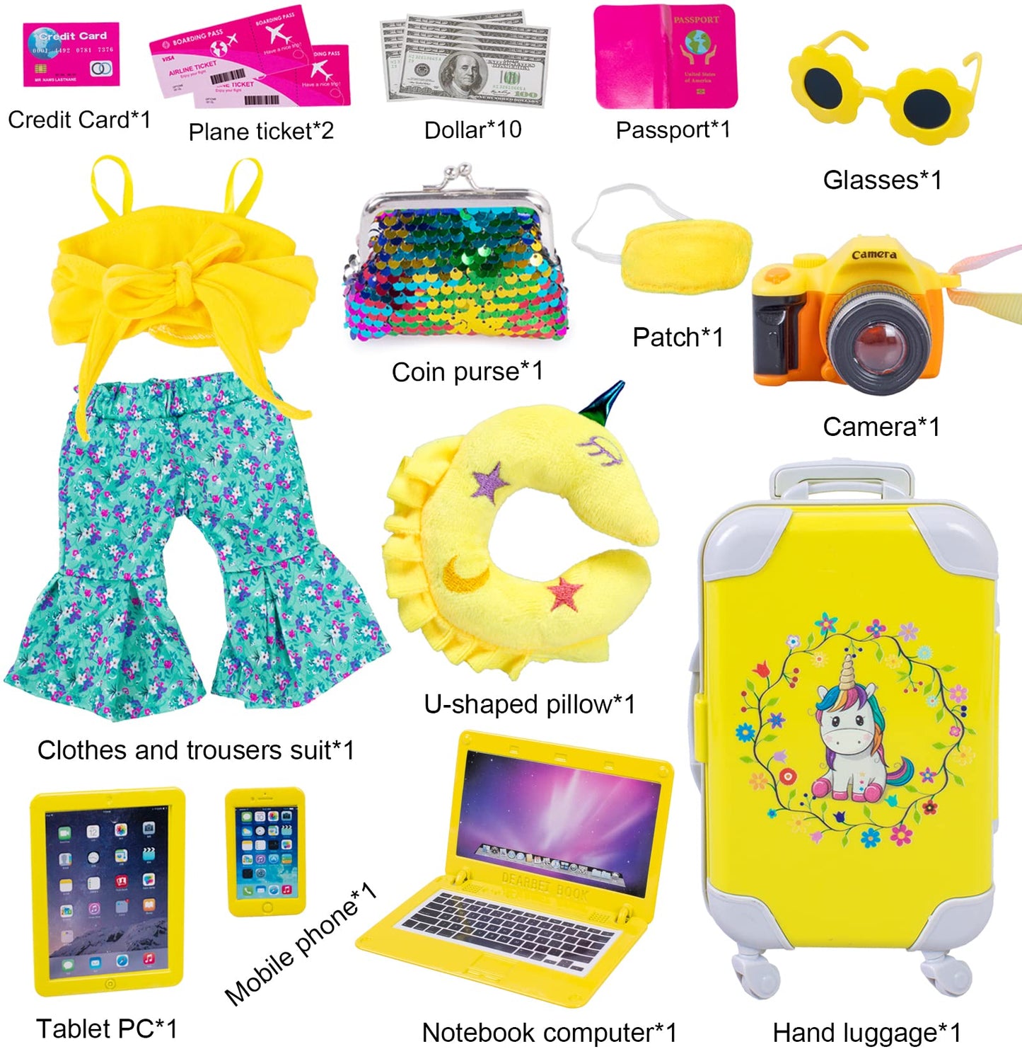 ebuddy 18-inch Doll Travel Suitcase Set with Outfit & Pretend Play Accessories | Fits 18-Inch Dolls