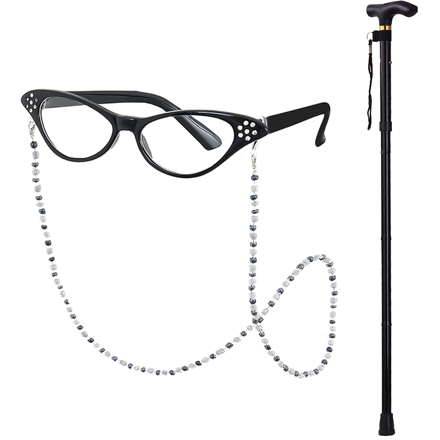 EBYTOP Old Lady Costume for Kids – 3-4 Years Granny Dress Up Set with Wig, Glasses, Cane & Accessories