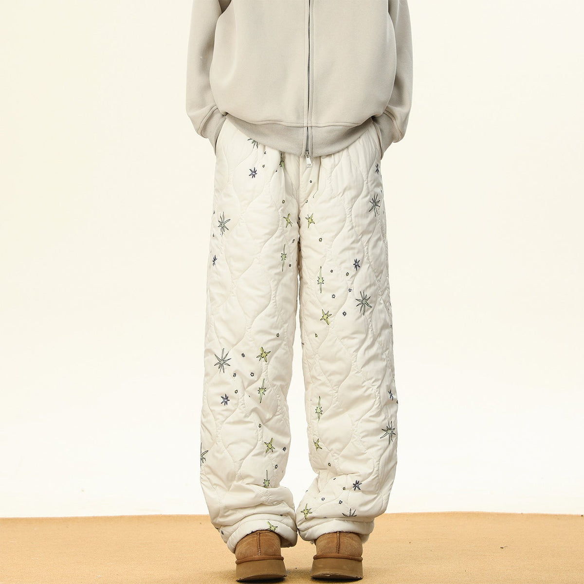 Men Winter Fleece-lined And Thickened Wide-leg Pants