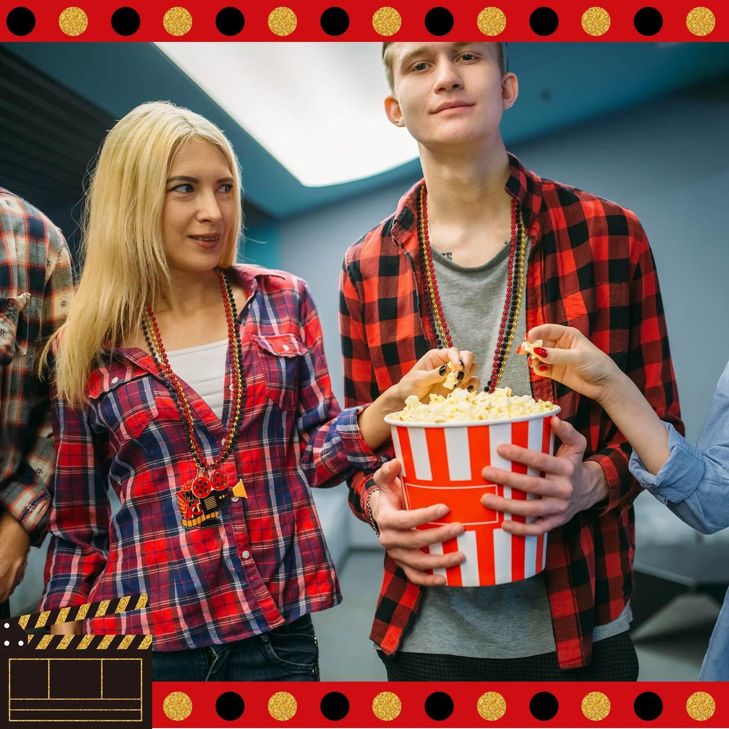 Ecally 36 Pcs Movie Night Beaded Necklaces – Red, Black & Gold Now Showing Ticket Kit