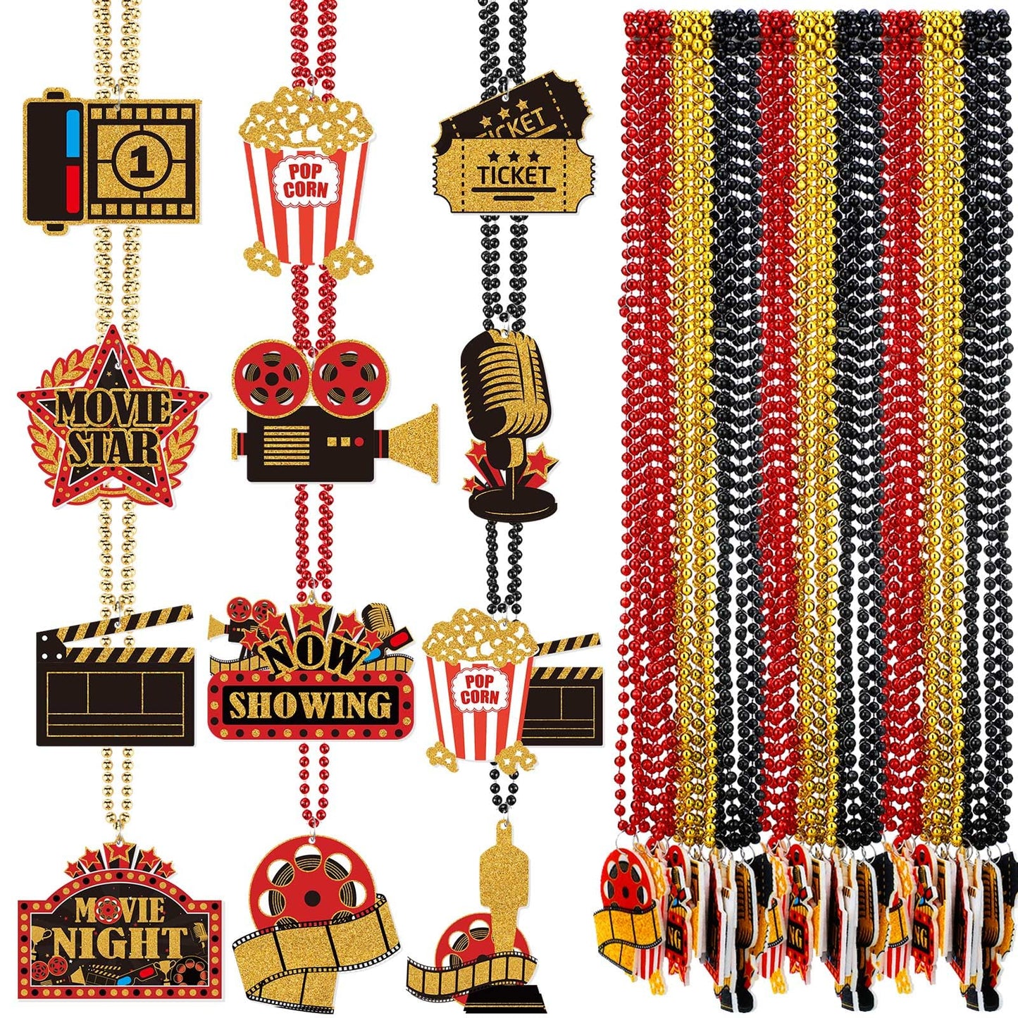 Ecally 36 Pcs Movie Night Beaded Necklaces – Red, Black & Gold Now Showing Ticket Kit