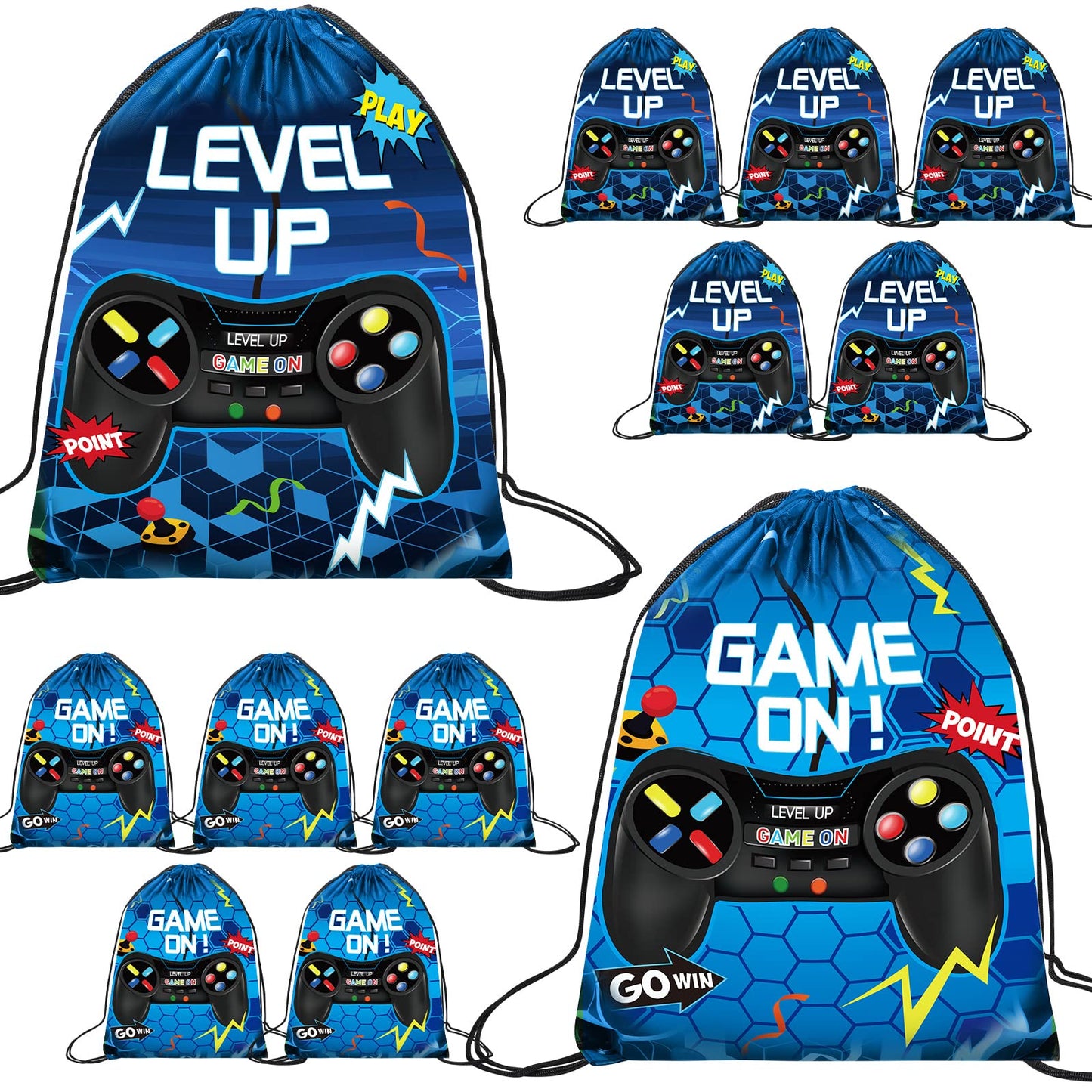 Eccliy 20 Pcs Video Game Party Favors Bags — 12x10 in Gamer Gift Bags for Kids (Blue, Fresh Style)