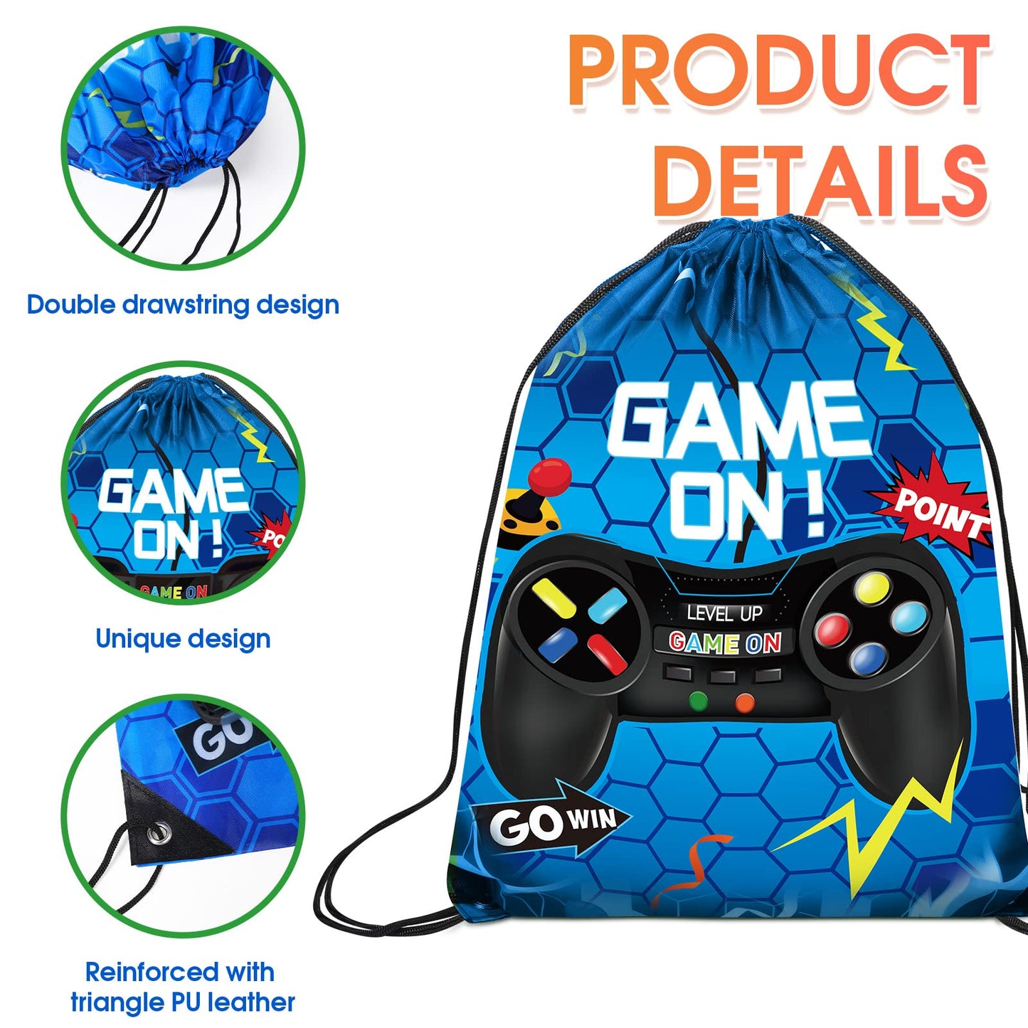 Eccliy 20 Pcs Video Game Party Favors Bags — 12x10 in Gamer Gift Bags for Kids (Blue, Fresh Style)