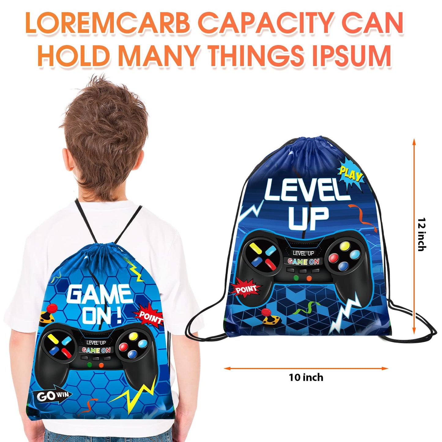 Eccliy 20 Pcs Video Game Party Favors Bags — 12x10 in Gamer Gift Bags for Kids (Blue, Fresh Style)