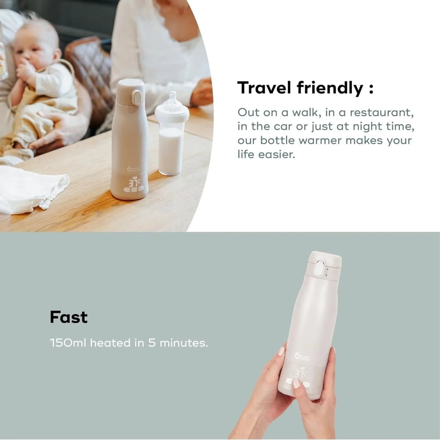 Babymoov Moov & Feed Rechargeable Travel Bottle Warmer - Mineral Beige