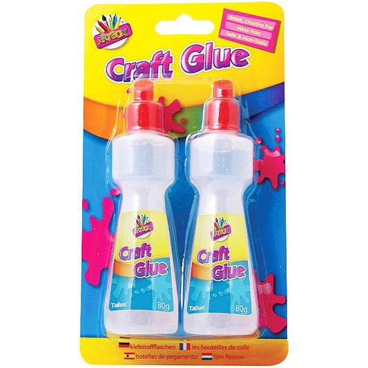 Children's Pack of 2 Non-Toxic 80g Craft Glue Bottles with Applicators