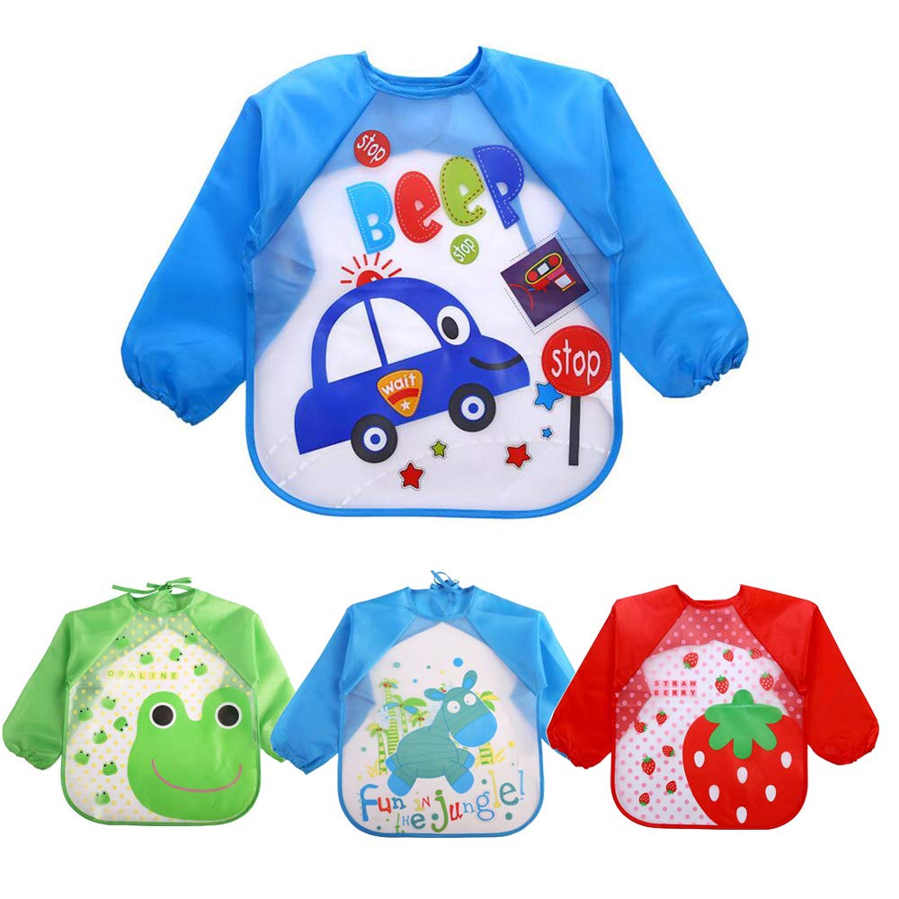 EchoDone 4 Pack Waterproof Kids Art Smocks – Long Sleeve Painting Aprons for Ages 1-4