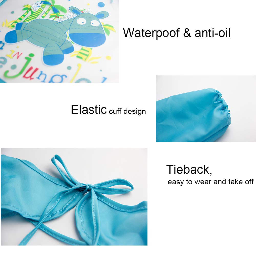 EchoDone 4 Pack Waterproof Kids Art Smocks – Long Sleeve Painting Aprons for Ages 1-4