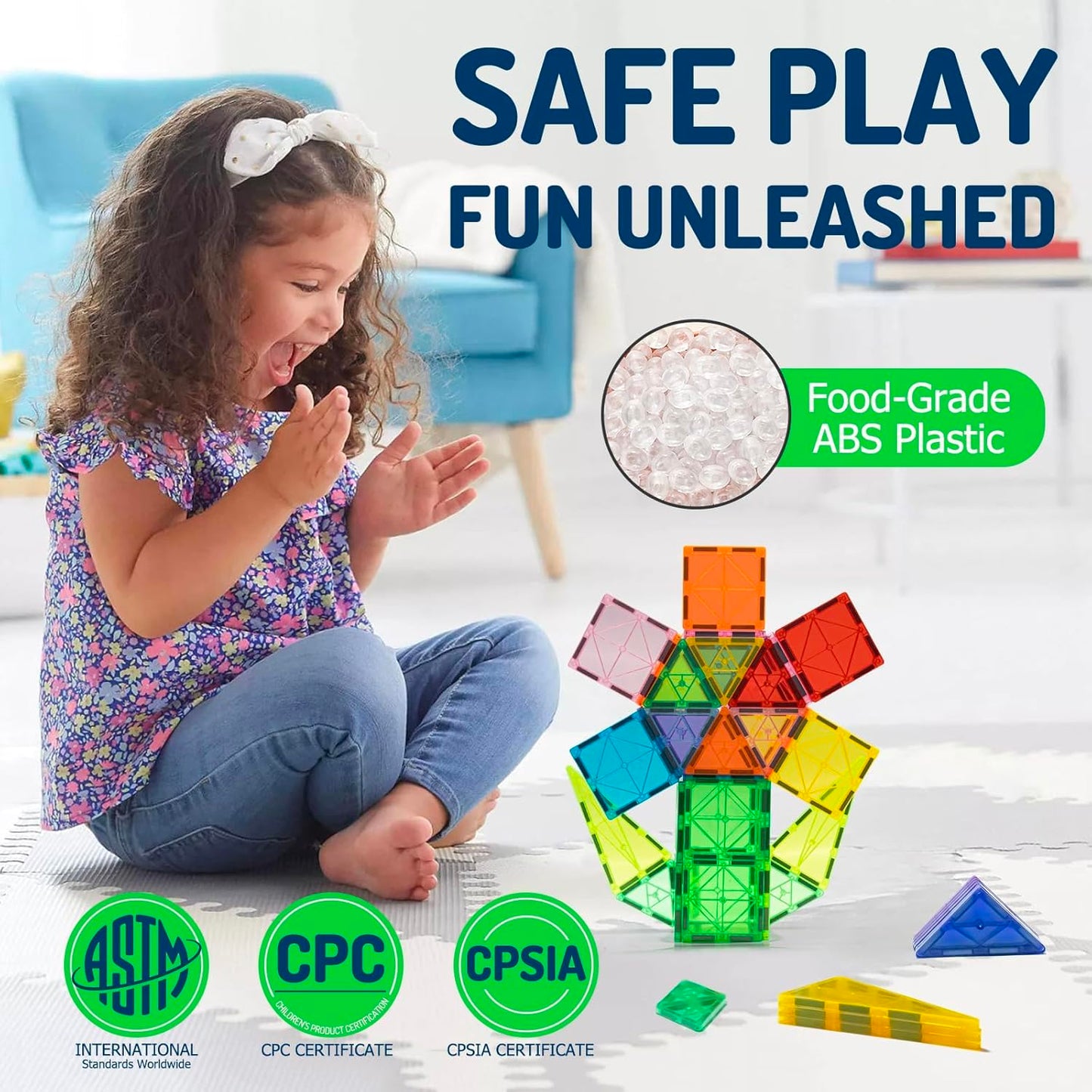 EchoPlan Magnetic Tiles 130pcs – STEM Building Blocks with 2 Cars