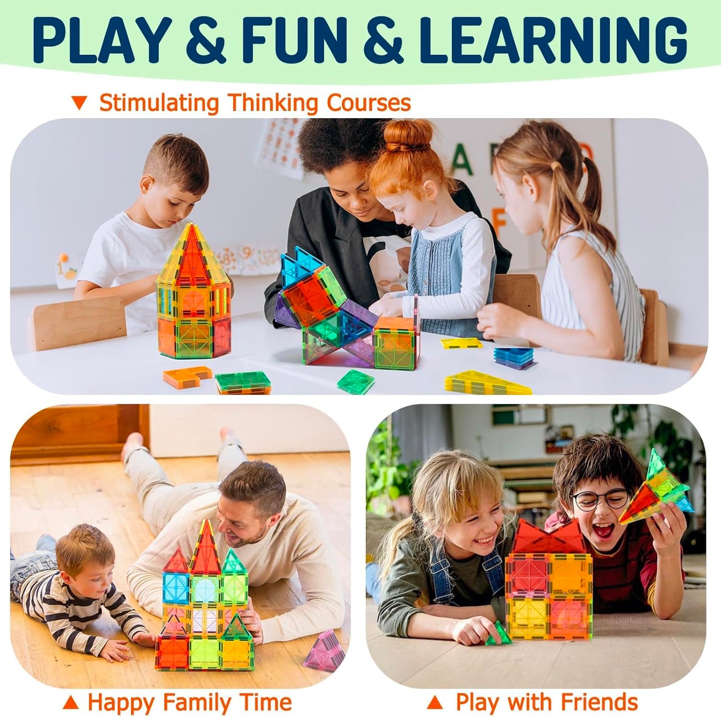 EchoPlan Magnetic Tiles 130pcs – STEM Building Blocks with 2 Cars